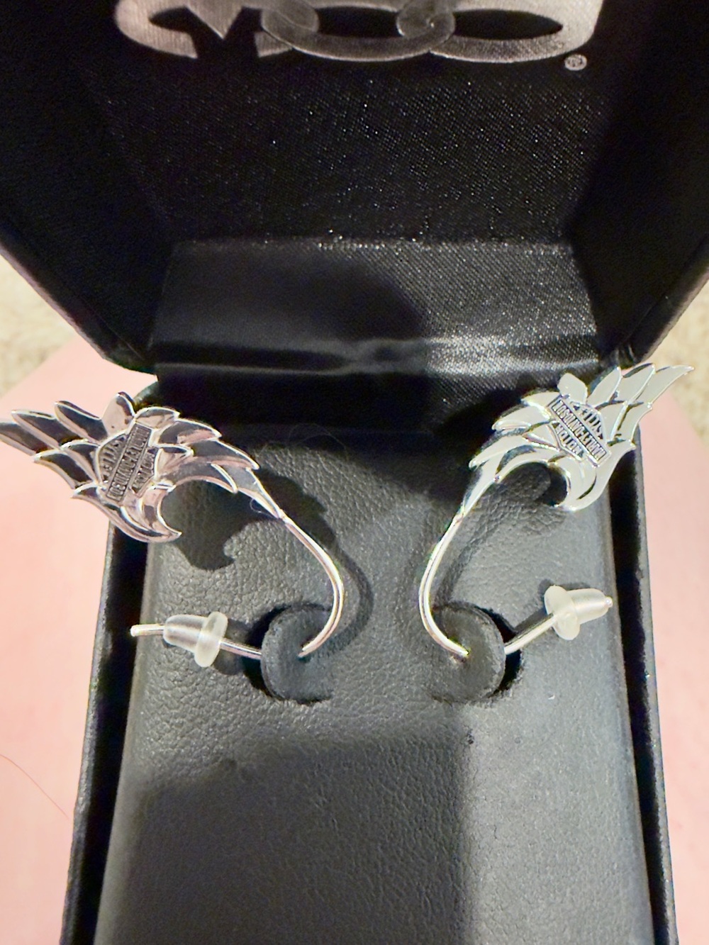 Harley-Davidson Silver Wing Logo Drop Earrings - Picture 6 of 6